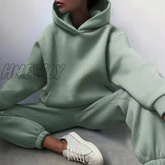 Women’s Tracksuit Suit Autumn Fashion Warm Hoodie Sweatshirts Two Pieces Oversized Solid Casual