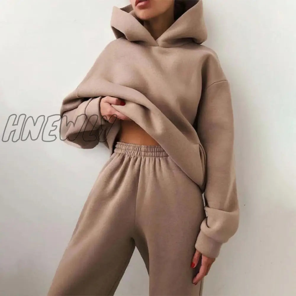 Women’s Tracksuit Suit Autumn Fashion Warm Hoodie Sweatshirts Two Pieces Oversized Solid Casual