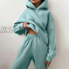 Women’s Tracksuit Suit Autumn Fashion Warm Hoodie Sweatshirts Two Pieces Oversized Solid Casual