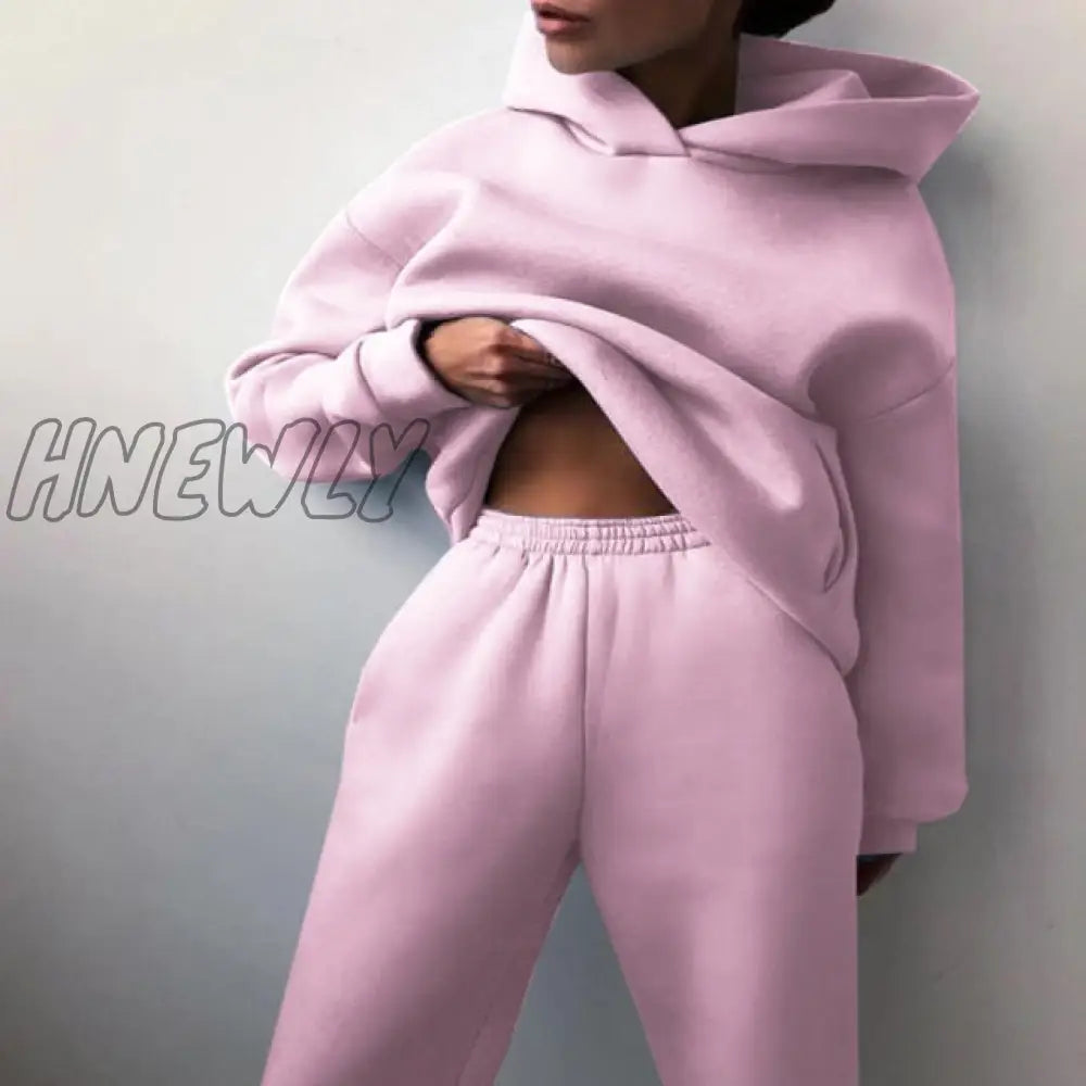 Women’s Tracksuit Suit Autumn Fashion Warm Hoodie Sweatshirts Two Pieces Oversized Solid Casual