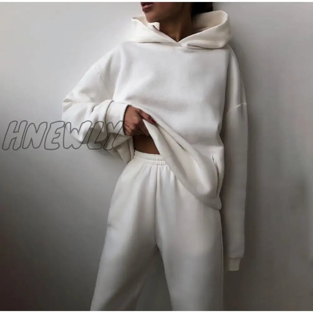 Women’s Tracksuit Suit Autumn Fashion Warm Hoodie Sweatshirts Two Pieces Oversized Solid Casual