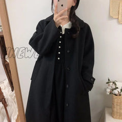 Woolen Coat Women’s Mid - Length Winter New Korean Style Loose And Thin Thickened Over - The -