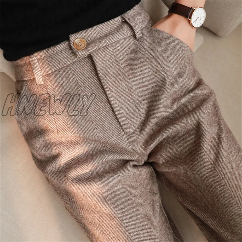 Woolen Pants Women’s Harem Pencil Autumn Winter High Waisted Casual Suit Office Lady Women Trousers