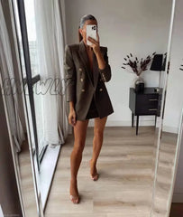 Xikom Women Two - Piece Set Vintage Green Office Lady Double Breasted Blazer Coat Female Casual