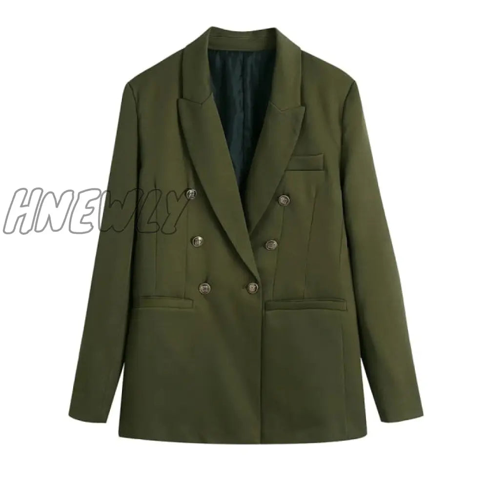 Xikom Women Two - Piece Set Vintage Green Office Lady Double Breasted Blazer Coat Female Casual