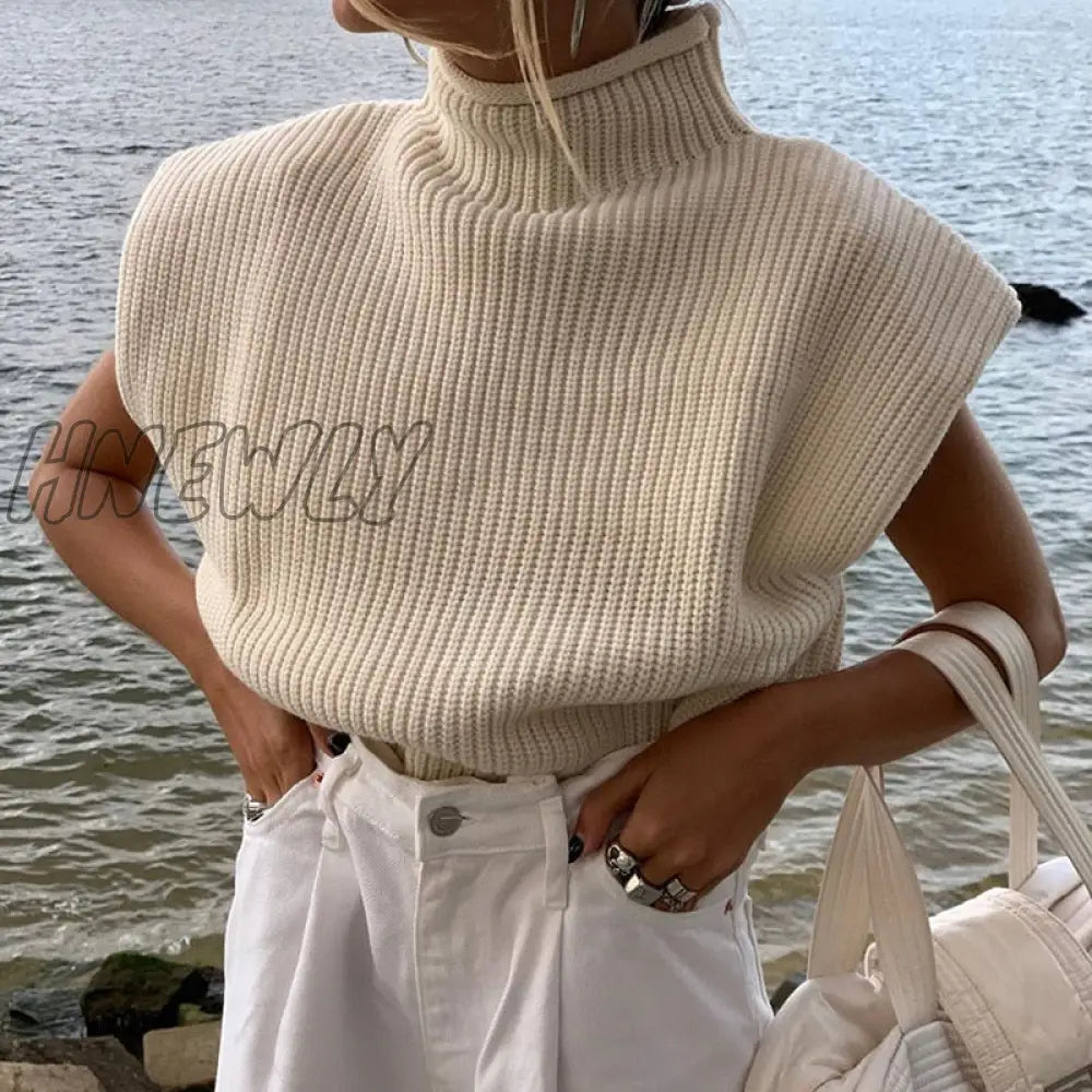 Yuan’s And Winter New Pure Color Woolen Sweater Sexy Temperament High Neck Short Sleeve Top Female