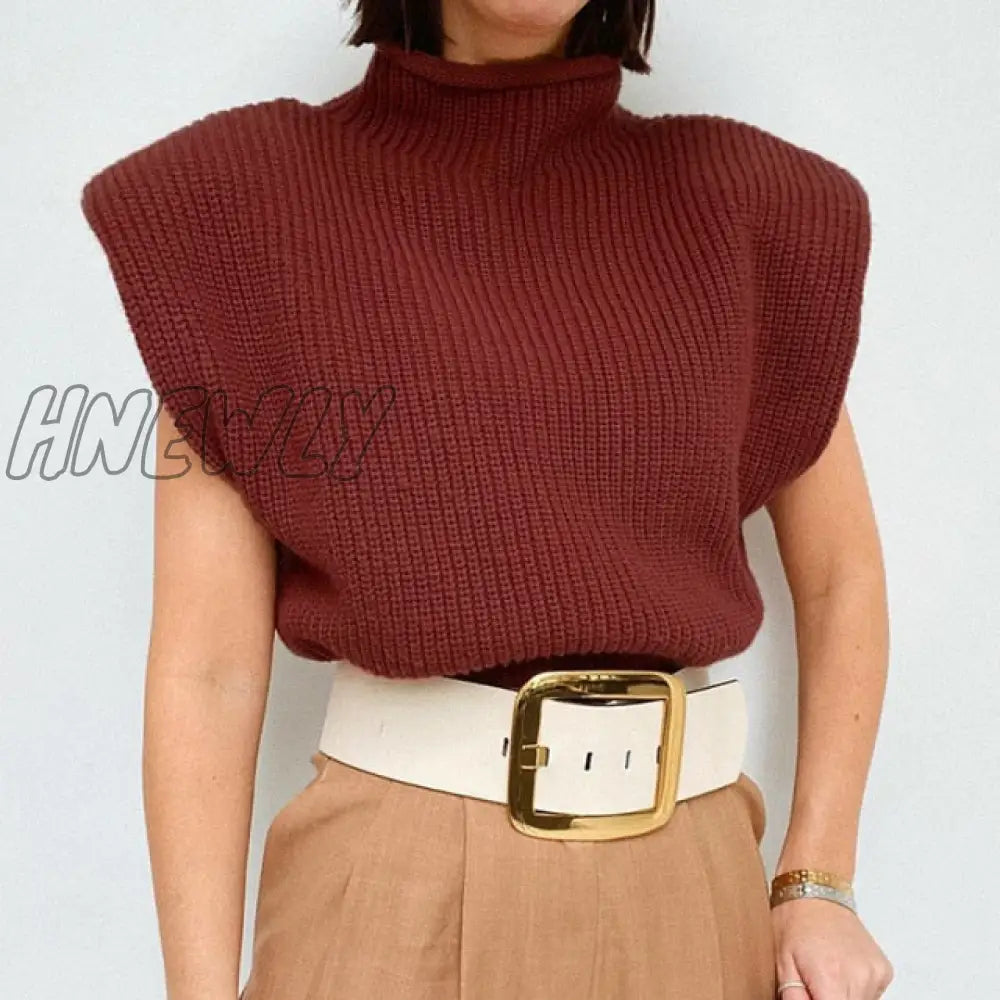 Yuan’s And Winter New Pure Color Woolen Sweater Sexy Temperament High Neck Short Sleeve Top