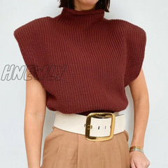 Yuan’s And Winter New Pure Color Woolen Sweater Sexy Temperament High Neck Short Sleeve Top