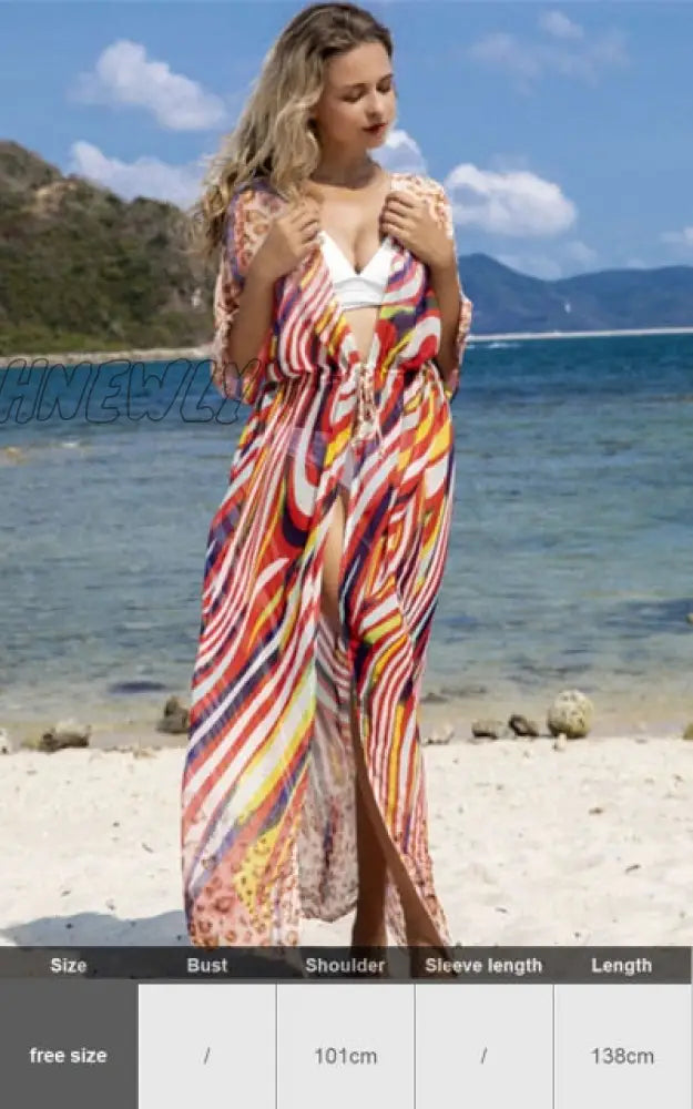 Zebra Snake Print Chiffon Beach Cover Up Tunics For Long Kaftan Beachwear Boho Chic Hippie